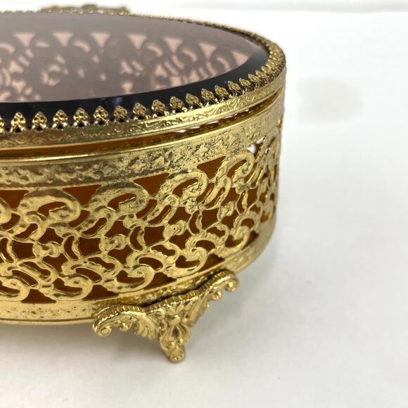 Ormolu Hollywood Regency Footed Oval Jewelry Trinket Box - Picture 7 of 8